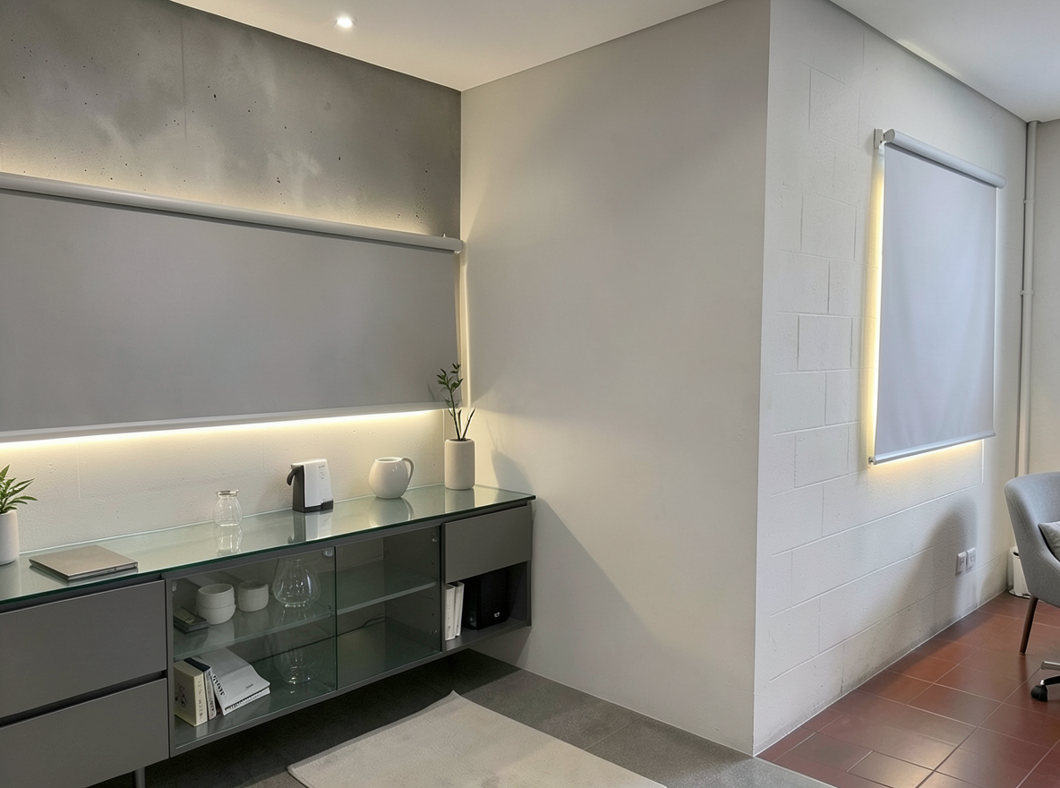 Main redesign studio: Redesign this room in a Modern interior style: clean lines, a neutral palette with bold accents, sleek low-profile furniture, glass and matte-metal su
