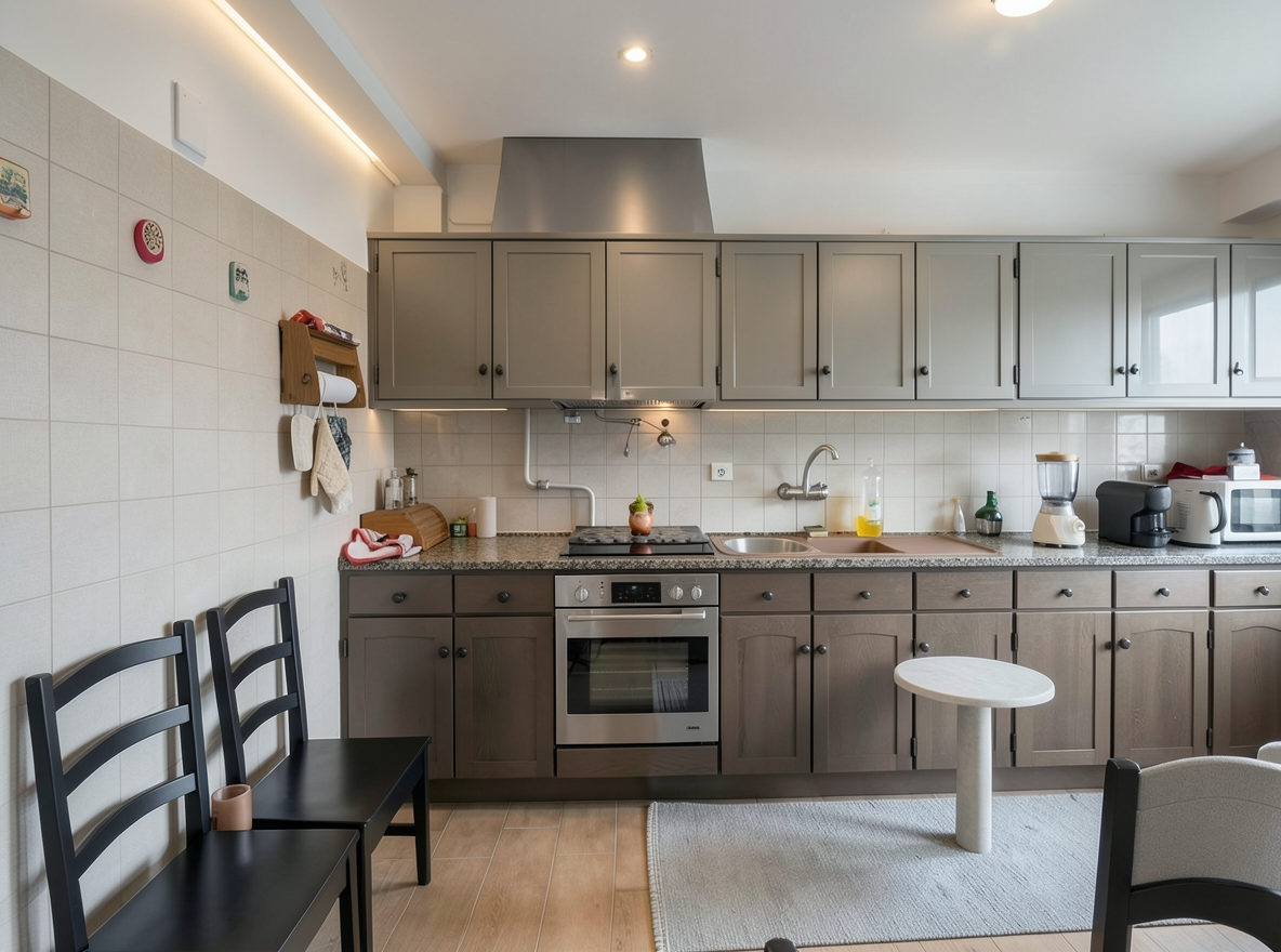 Main redesign studio: Redesign this room in a Modern interior style: clean lines, a neutral palette with bold accents, sleek low-profile furniture, glass and matte-metal su