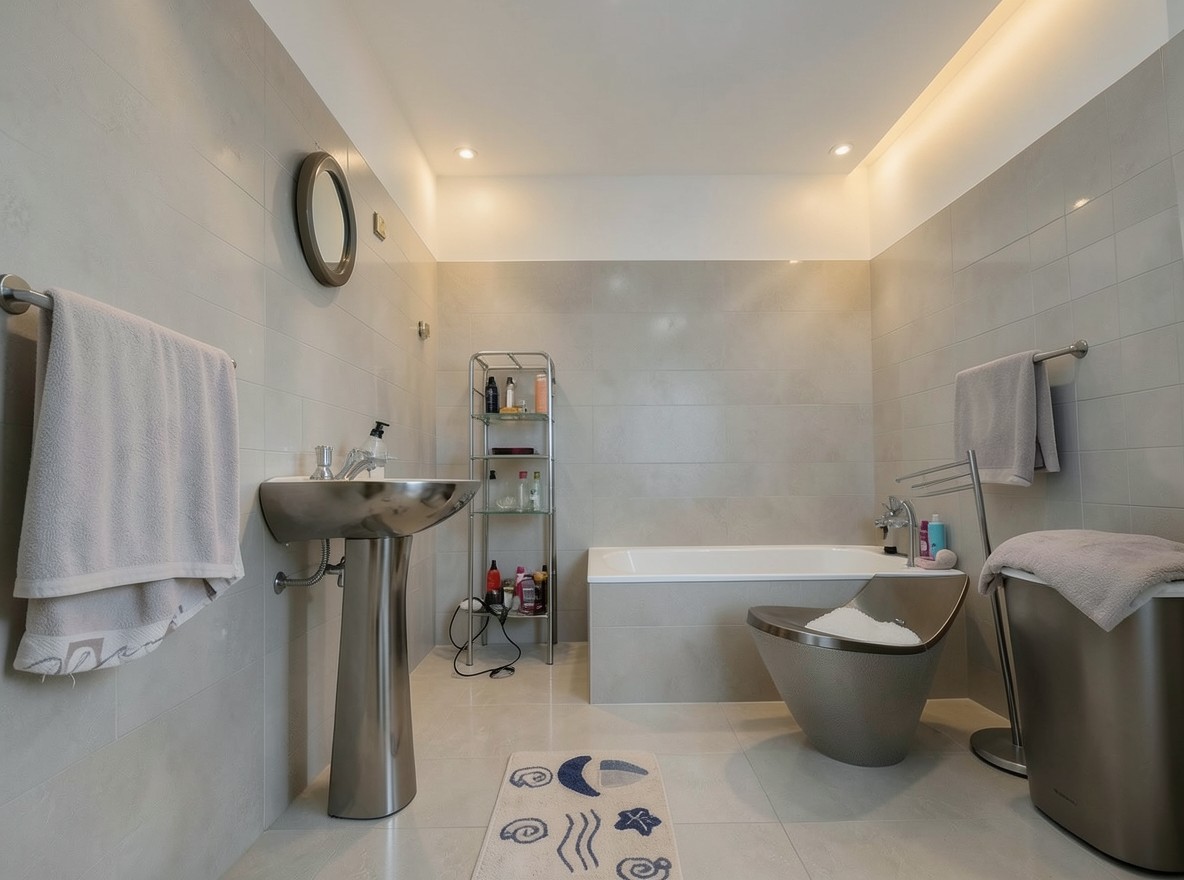 Main redesign studio: Redesign this room in a Modern interior style: clean lines, a neutral palette with bold accents, sleek low-profile furniture, glass and matte-metal su