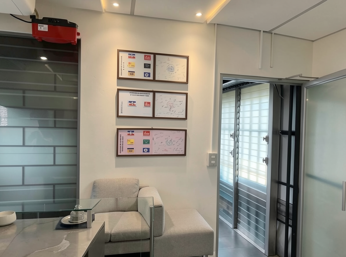 Main redesign studio: Redesign this room in a Modern interior style: clean lines, a neutral palette with bold accents, sleek low-profile furniture, glass and matte-metal su