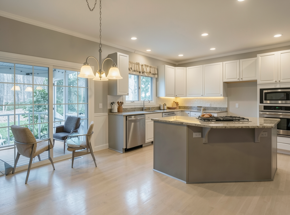 Main redesign studio: Redesign this room in a Modern interior style: clean lines, a neutral palette with bold accents, sleek low-profile furniture, glass and matte-metal su