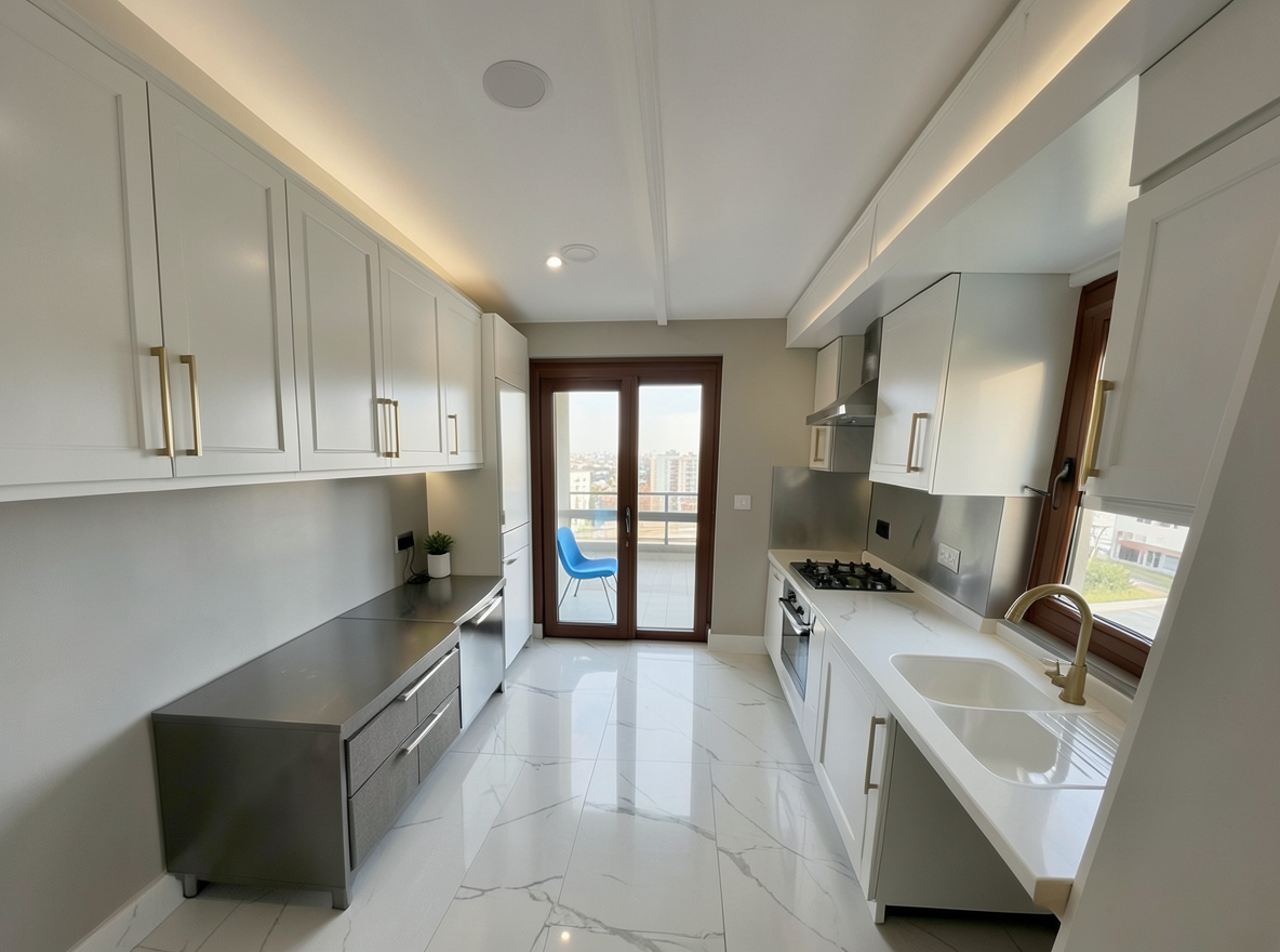 Main redesign studio: Redesign this room in a Modern interior style: clean lines, a neutral palette with bold accents, sleek low-profile furniture, glass and matte-metal su