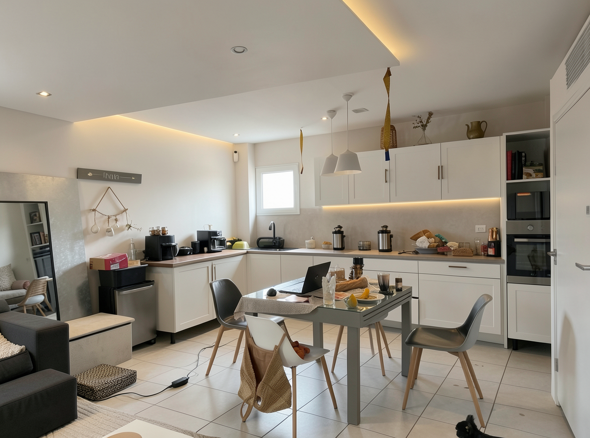 Main redesign studio: Redesign this room in a Modern interior style: clean lines, a neutral palette with bold accents, sleek low-profile furniture, glass and matte-metal su