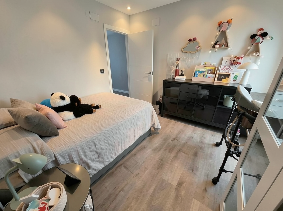 Main redesign studio: Redesign this room in a Modern interior style: clean lines, a neutral palette with bold accents, sleek low-profile furniture, glass and matte-metal su