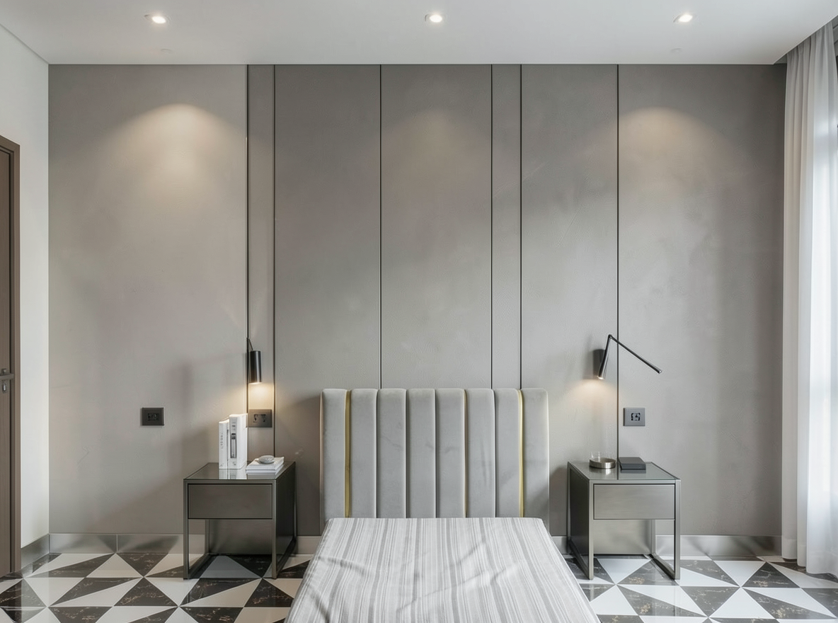 Main redesign studio: Redesign this room in a Modern interior style: clean lines, a neutral palette with bold accents, sleek low-profile furniture, glass and matte-metal su