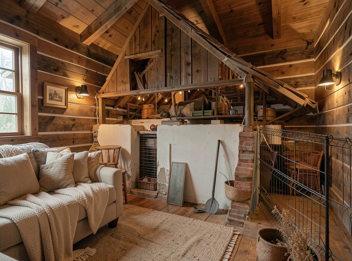 Main redesign studio: Redesign this room in a Farmhouse interior style: shiplap walls, warm reclaimed wood, matte-black fixtures, cozy neutral textiles, vintage accents, so